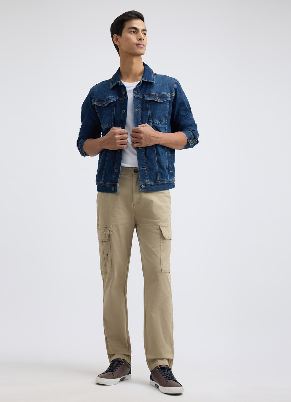 Men Beige Mid Rise Stretch Cargos, , large image number 1