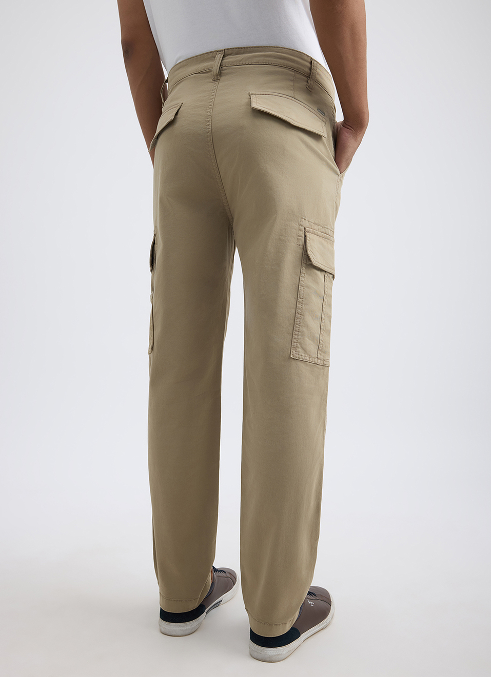 Men Beige Mid Rise Stretch Cargos, , large image number 3