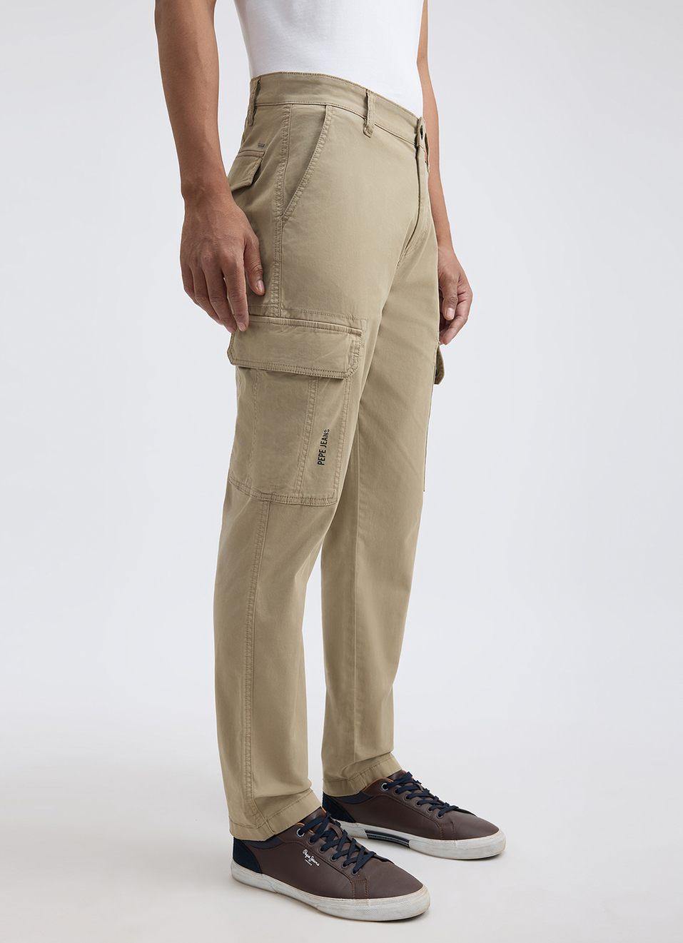 Men Beige Mid Rise Stretch Cargos, , large image number 5