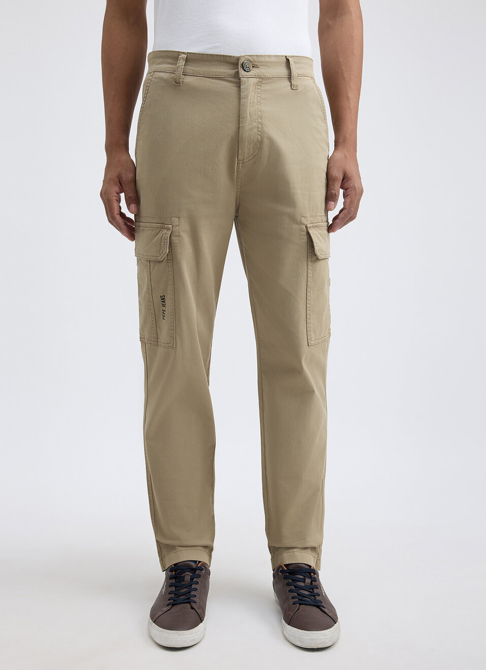 Men Beige Mid Rise Stretch Cargos, , large image number 6