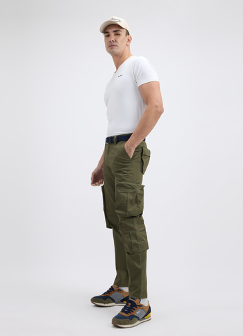 Men Green Mid Rise Stretch Cargos