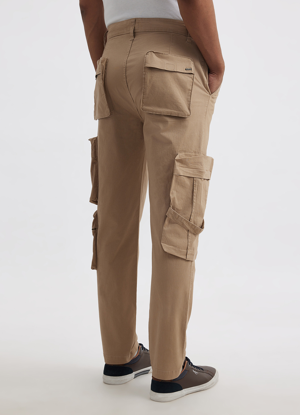 Men Khaki Mid Rise Stretch Cargos, , large image number 1