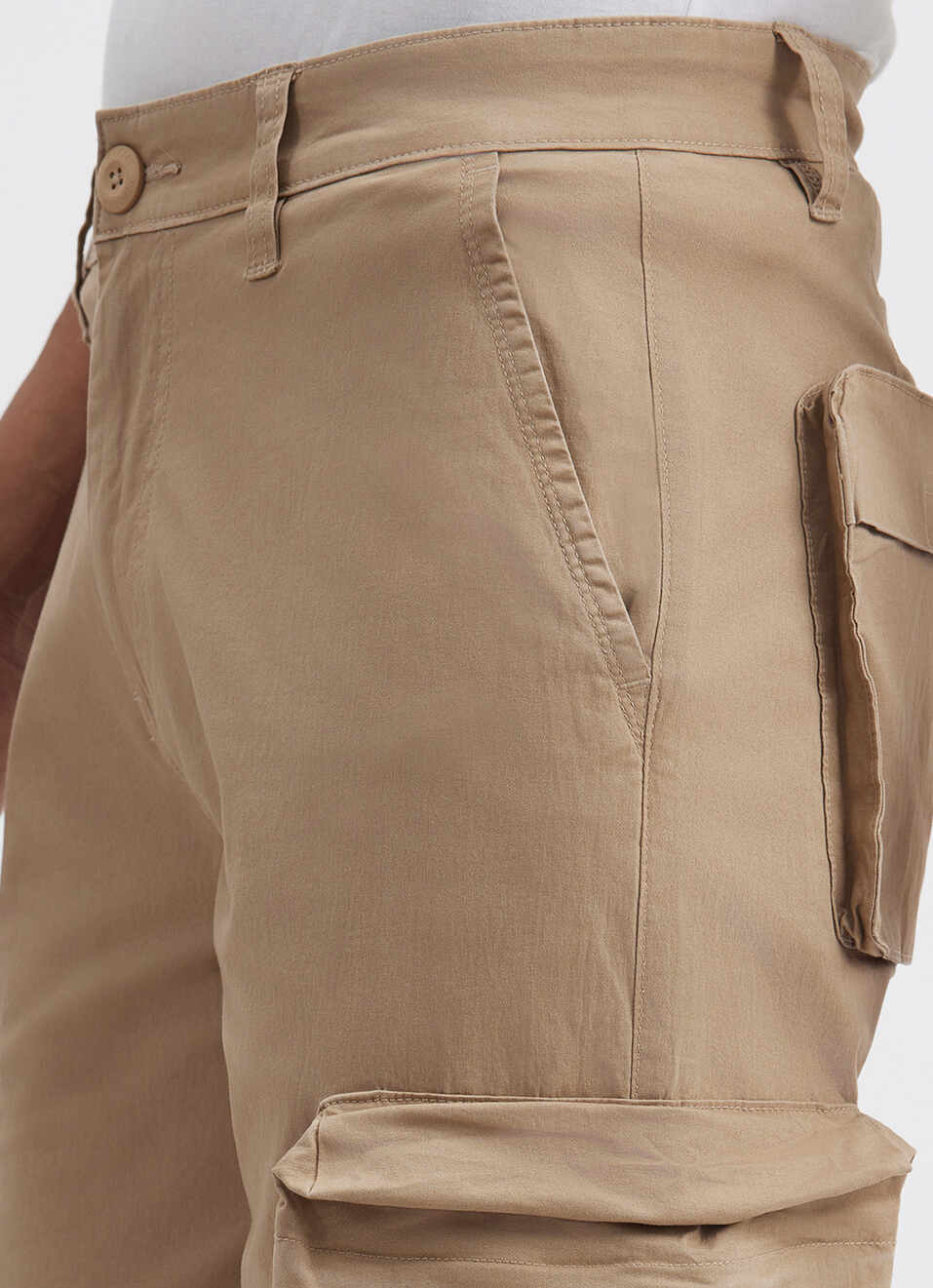 Men Khaki Mid Rise Stretch Cargos, , large image number 3