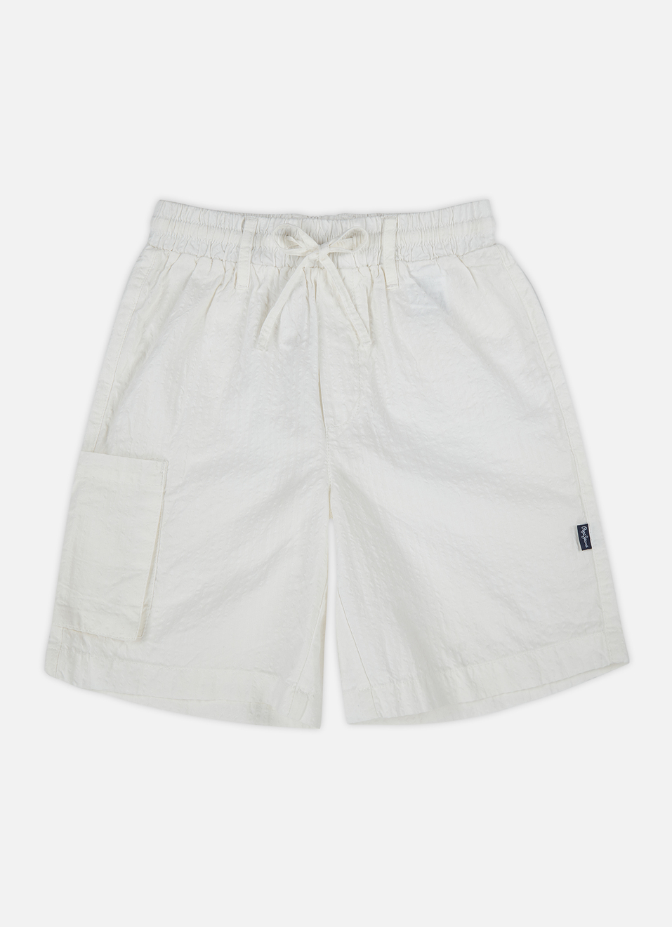 Boys White Mid Rise Seersucker Shorts, , large image number 0