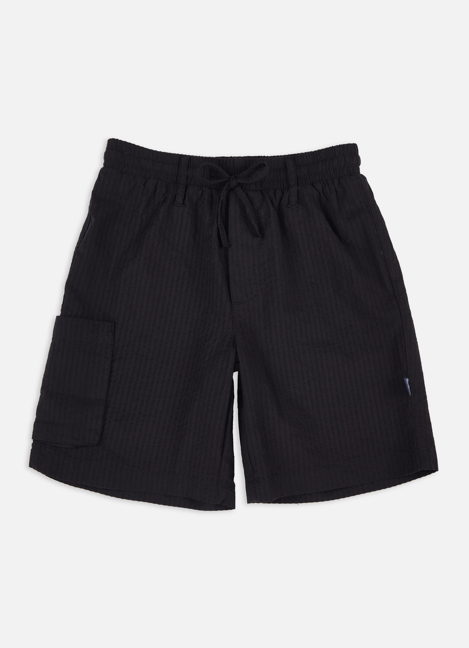 Boys Black Mid Rise Seersucker Shorts, , large image number 0