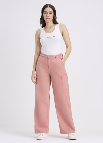 Women Pink Straight Fit High Rise Cargo Jeans 