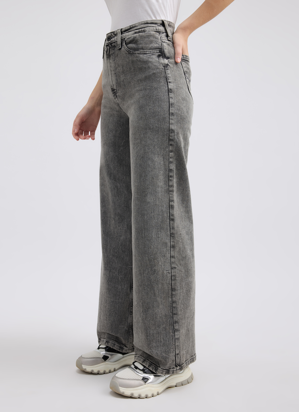 Women Grey Wide Leg Fit High Rise Jeans , , large image number 3