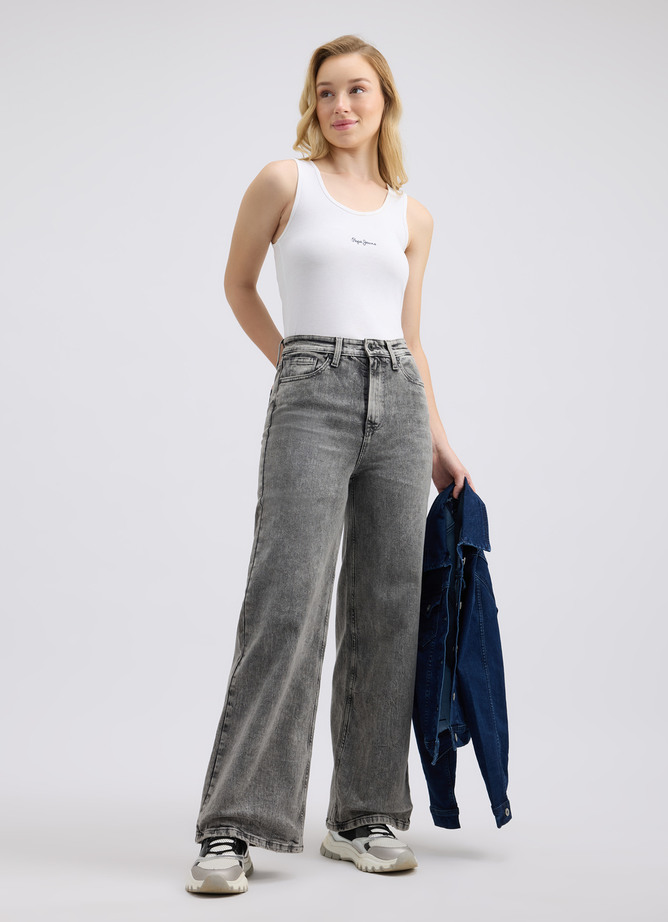 Women Grey Wide Leg Fit High Rise Jeans , , large image number 0