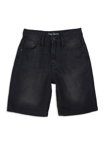 Boys Black Mid Rise Tapered Baggy Shorts