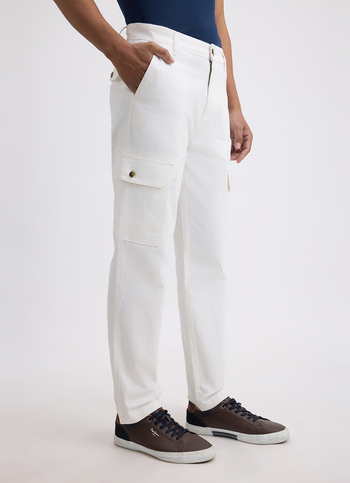 Men White Mid Rise Overdyed Stretch Cargos