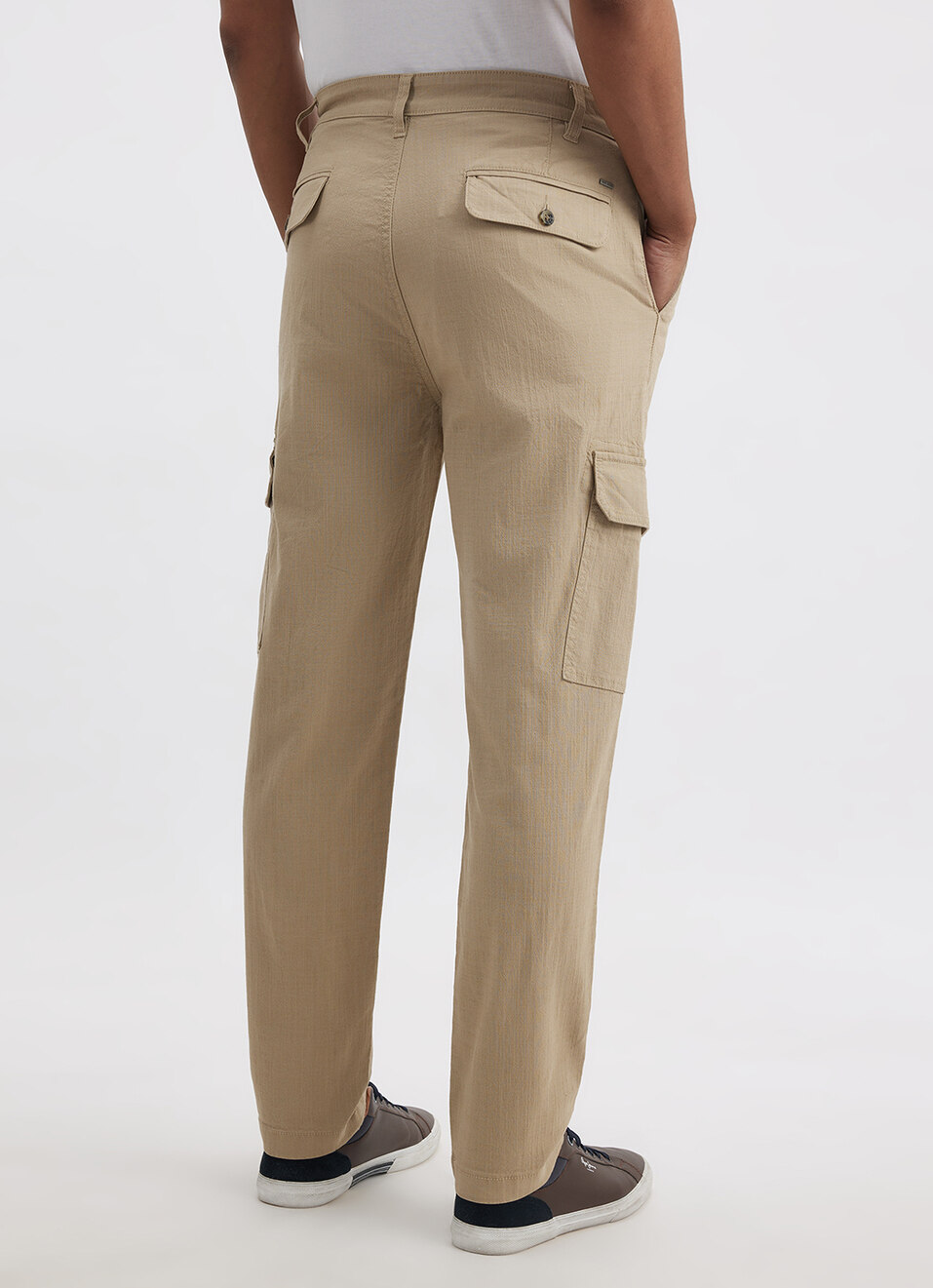 Men Beige Mid Rise Overdyed Stretch Cargos, , large image number 4