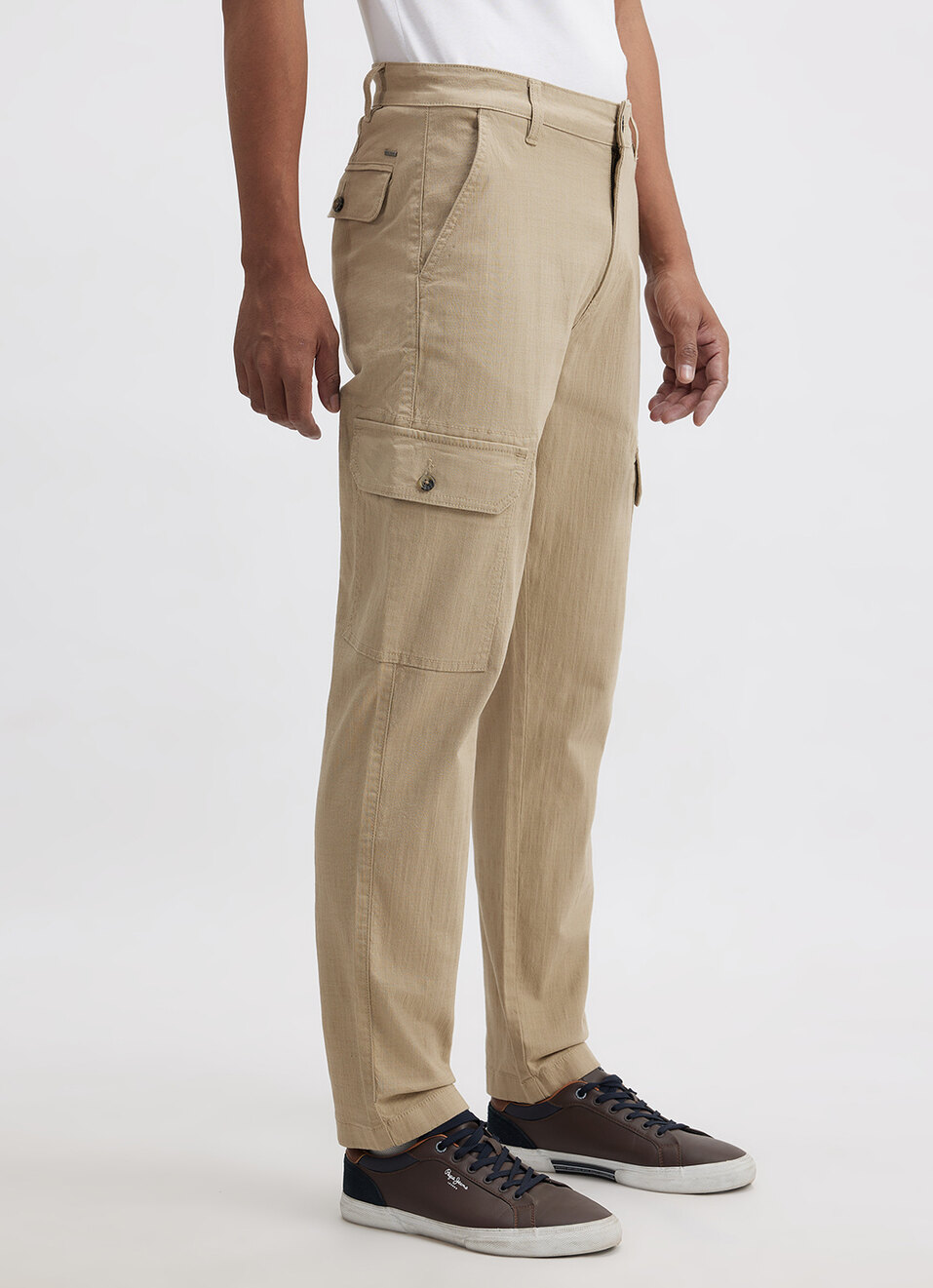 Men Beige Mid Rise Overdyed Stretch Cargos, , large image number 5