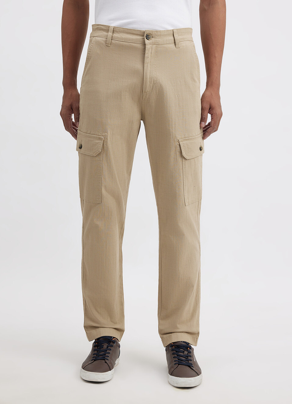 Men Beige Mid Rise Overdyed Stretch Cargos, , large image number 6