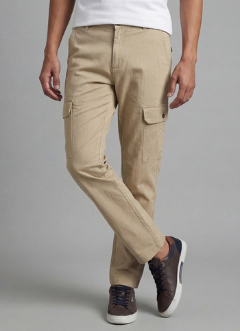 Men Beige Mid Rise Overdyed Stretch Cargos