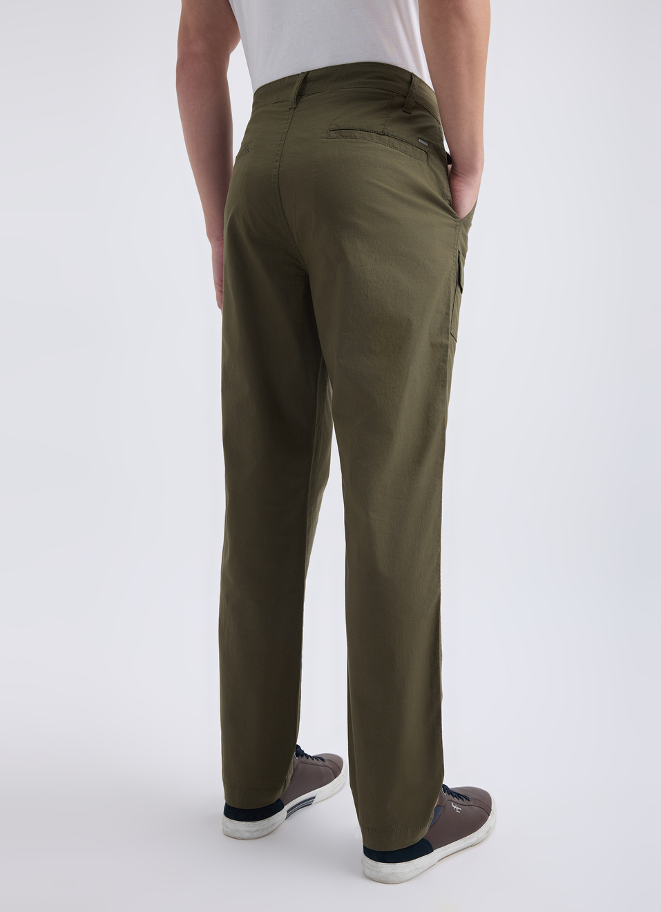 Men Green Mid Rise Over Dyed Stretch Cargos, , large image number 2