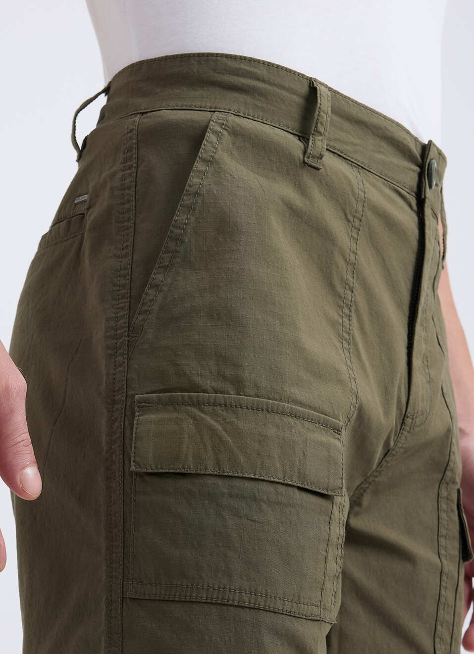 Men Green Mid Rise Over Dyed Stretch Cargos, , large image number 4