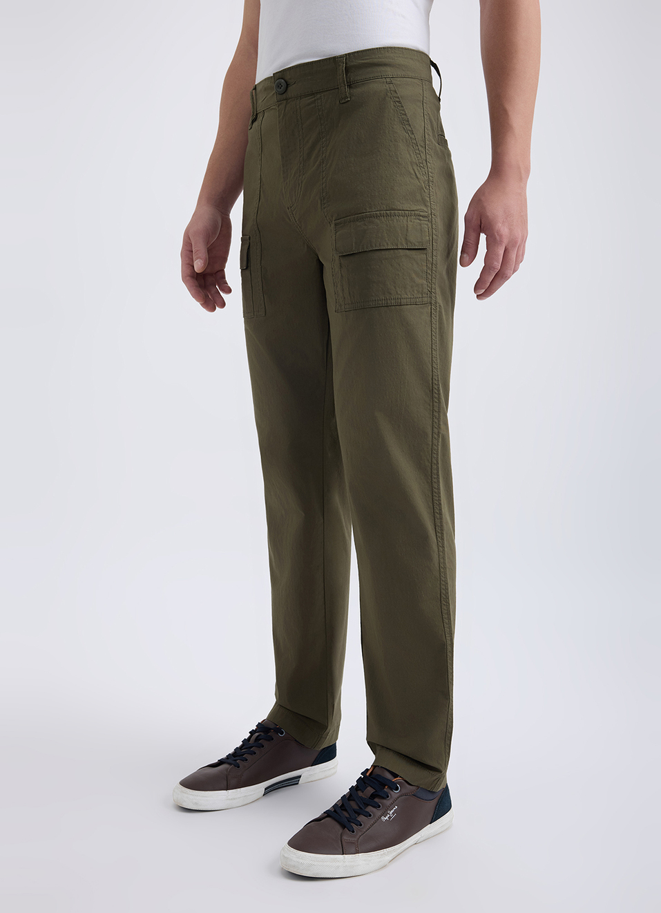 Men Green Mid Rise Over Dyed Stretch Cargos, , large image number 5