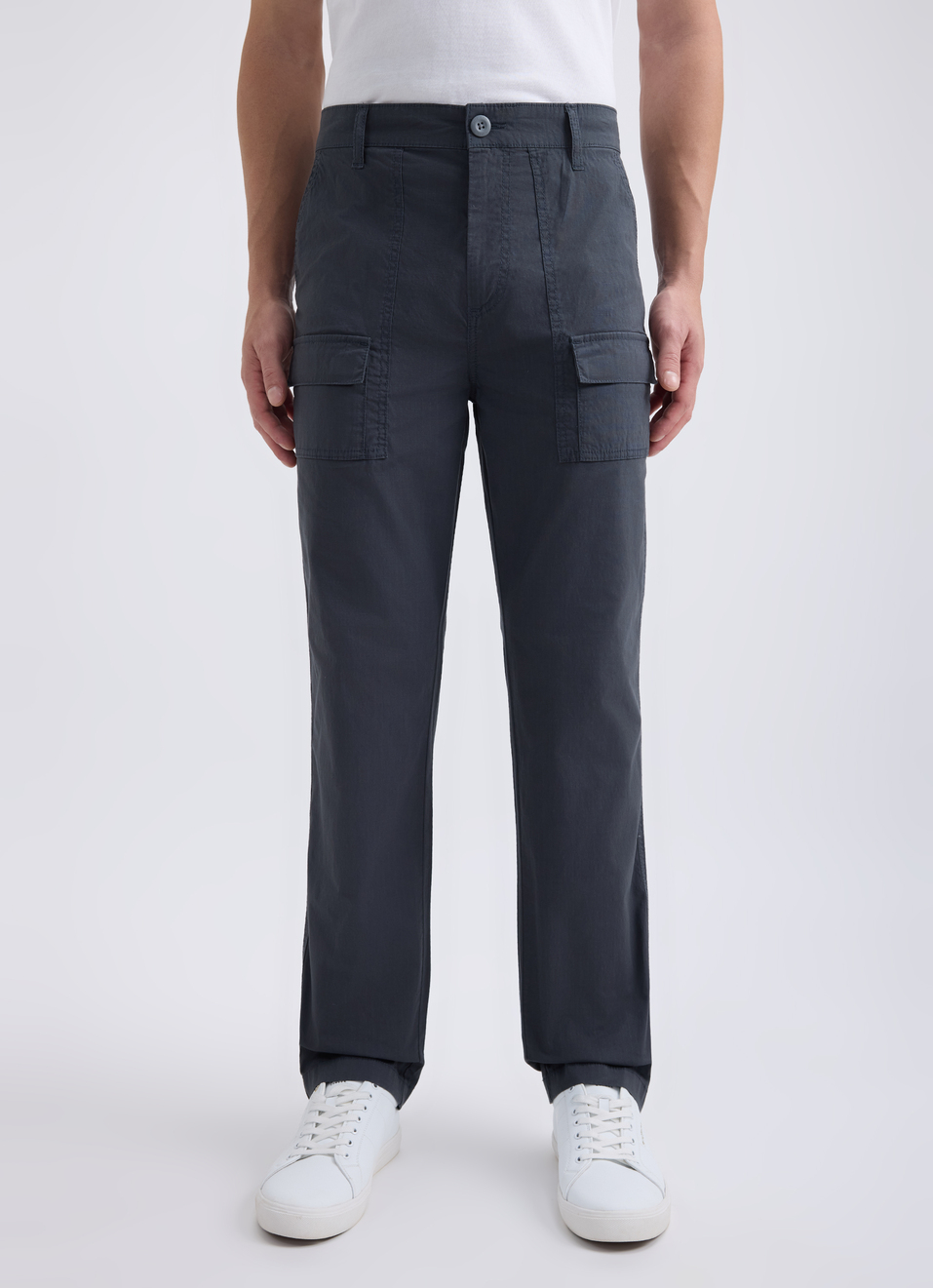 Men Grey Mid Rise Over Dyed Stretch Cargos, , large image number 1