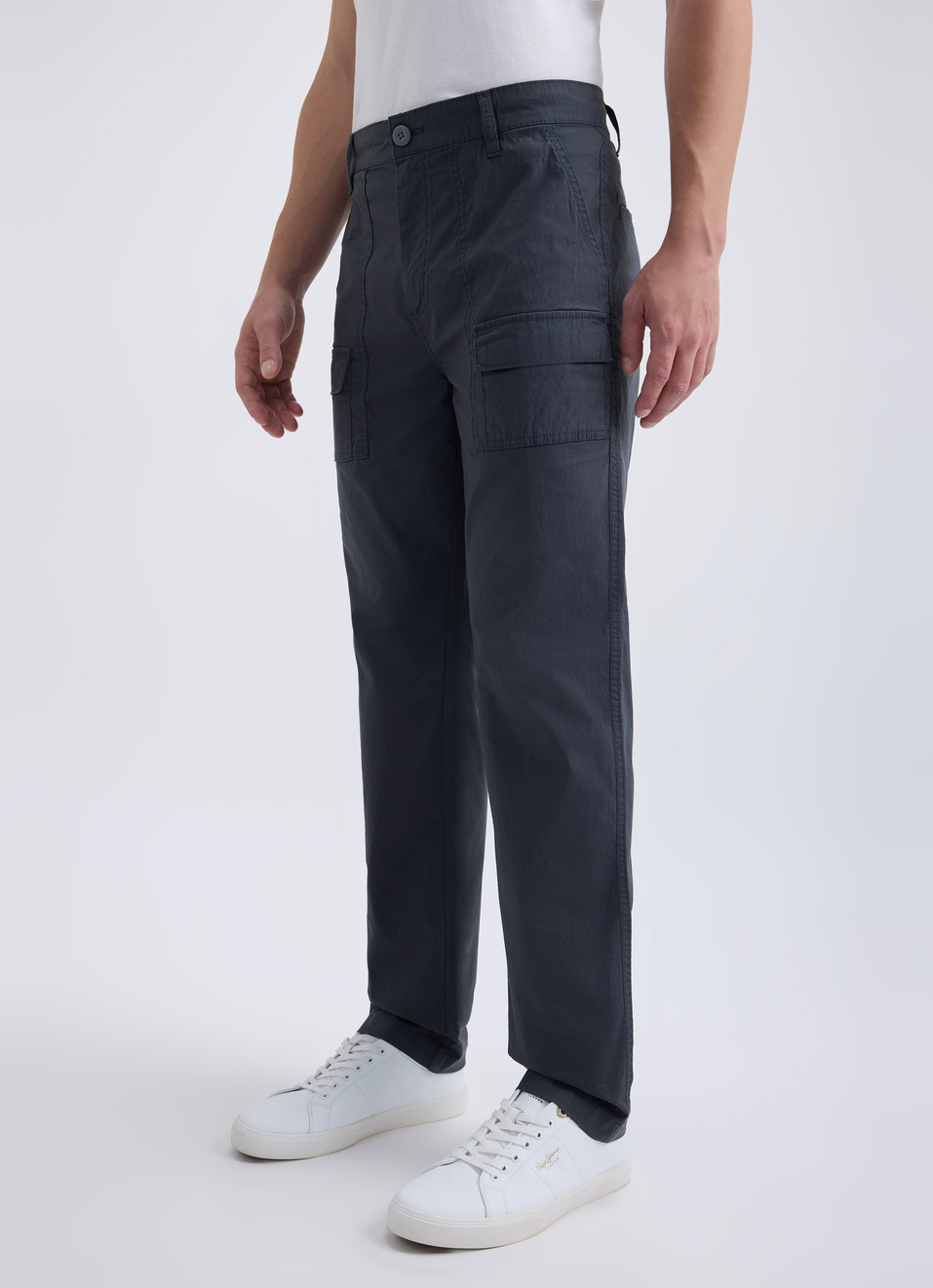 Men Grey Mid Rise Over Dyed Stretch Cargos, , large image number 3