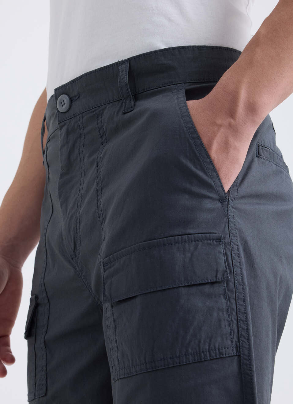 Men Grey Mid Rise Over Dyed Stretch Cargos, , large image number 4