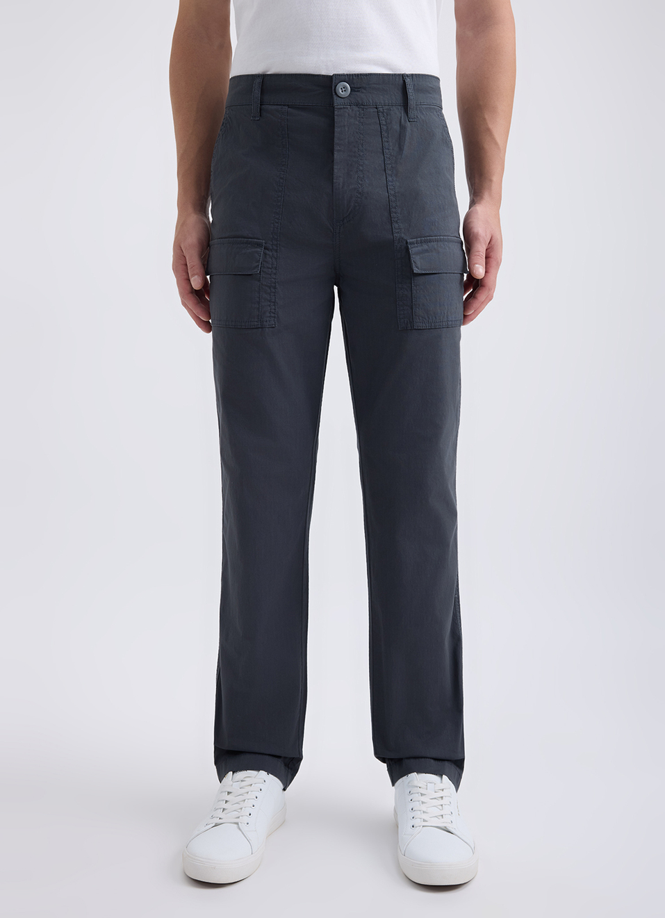 Men Grey Mid Rise Over Dyed Stretch Cargos, , large image number 5