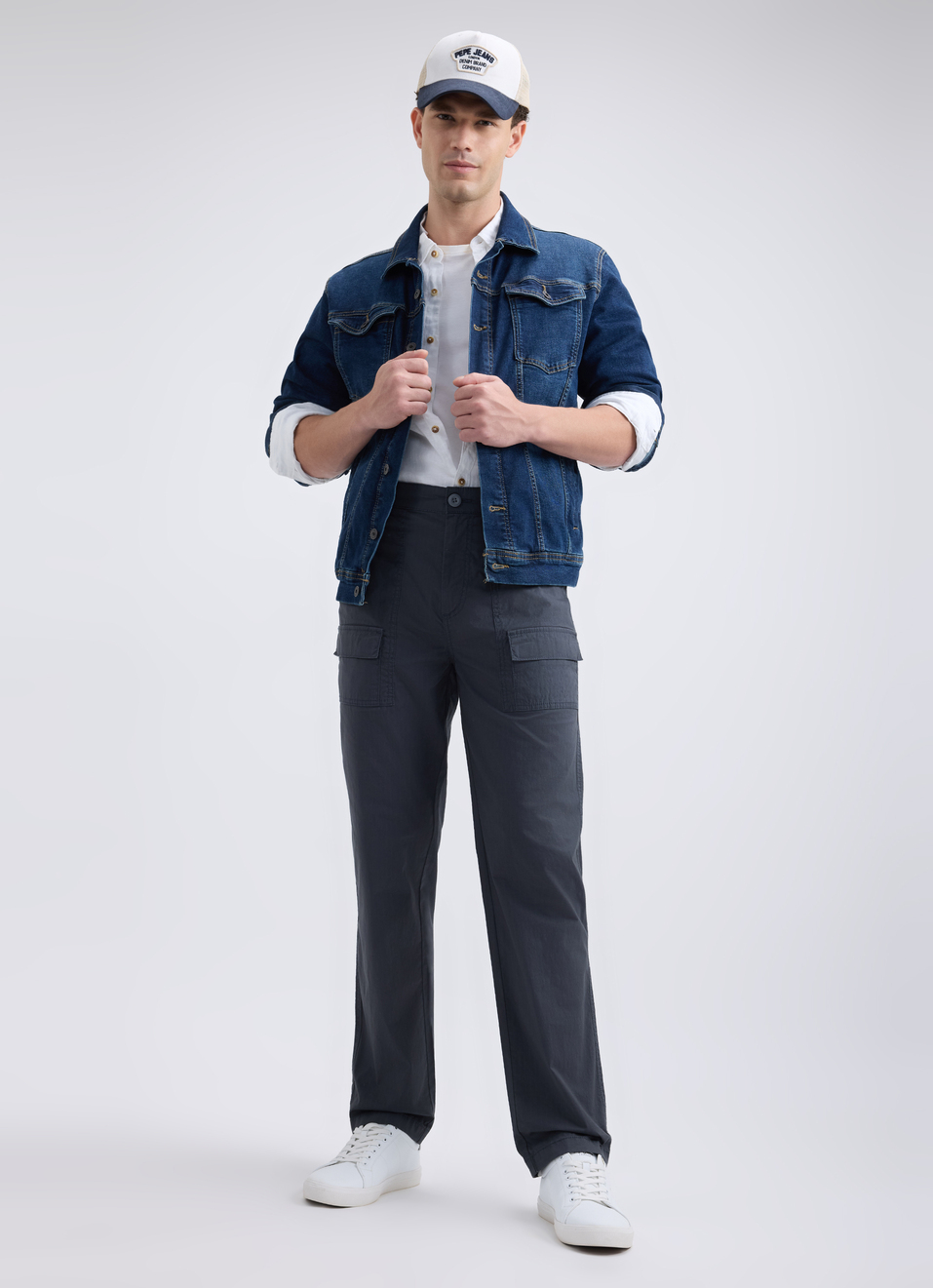 Men Grey Mid Rise Over Dyed Stretch Cargos, , large image number 0