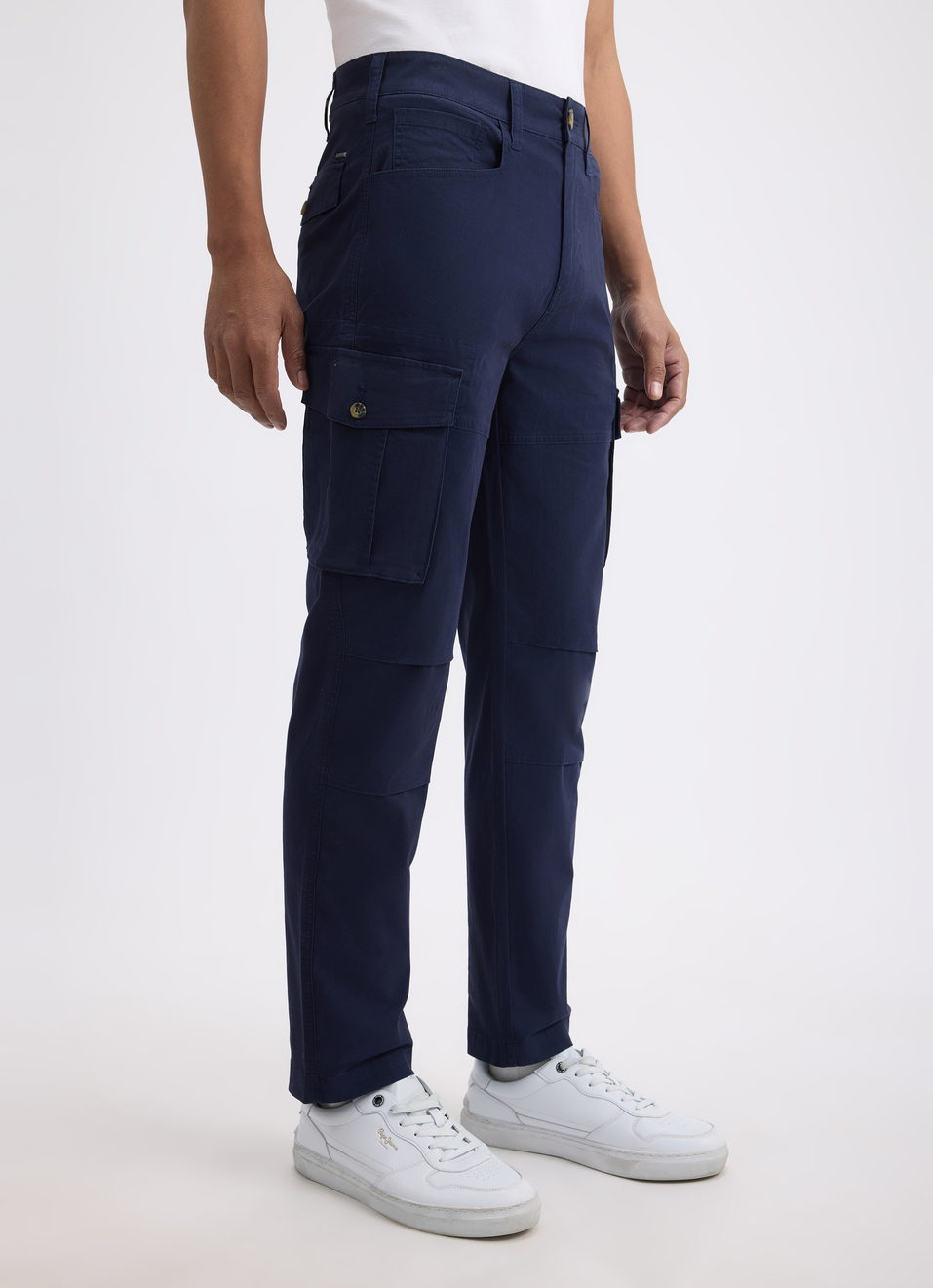 Men Blue Mid Rise Stretch Cargo, , large image number 3