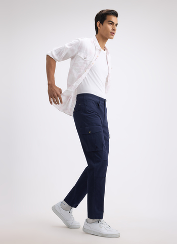 Men Blue Mid Rise Stretch Cargo