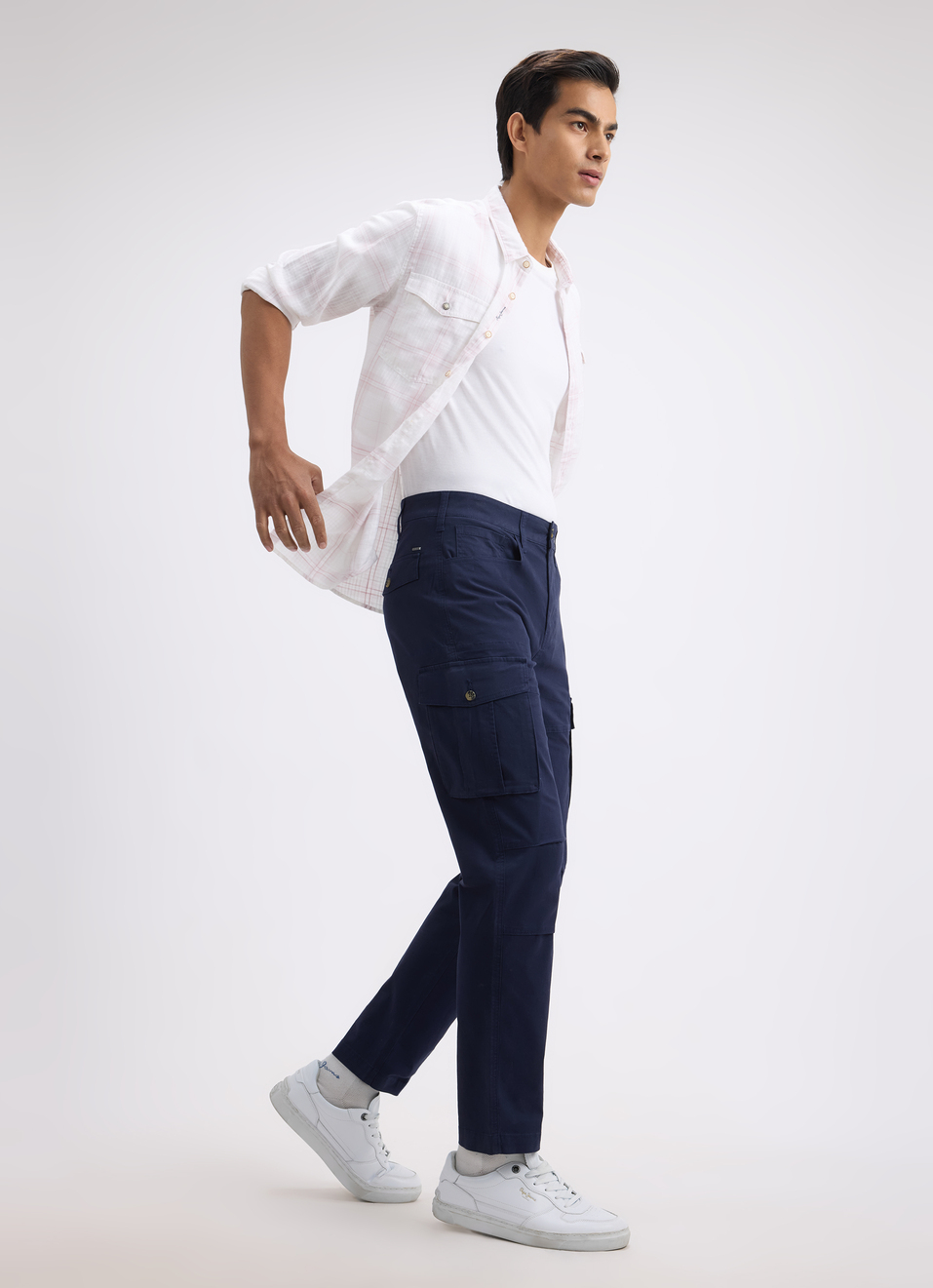 Men Blue Mid Rise Stretch Cargo, , large image number 0