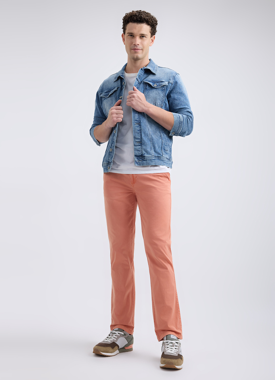 Men Orange Overdyed Mid Rise Chinos, , large image number 1