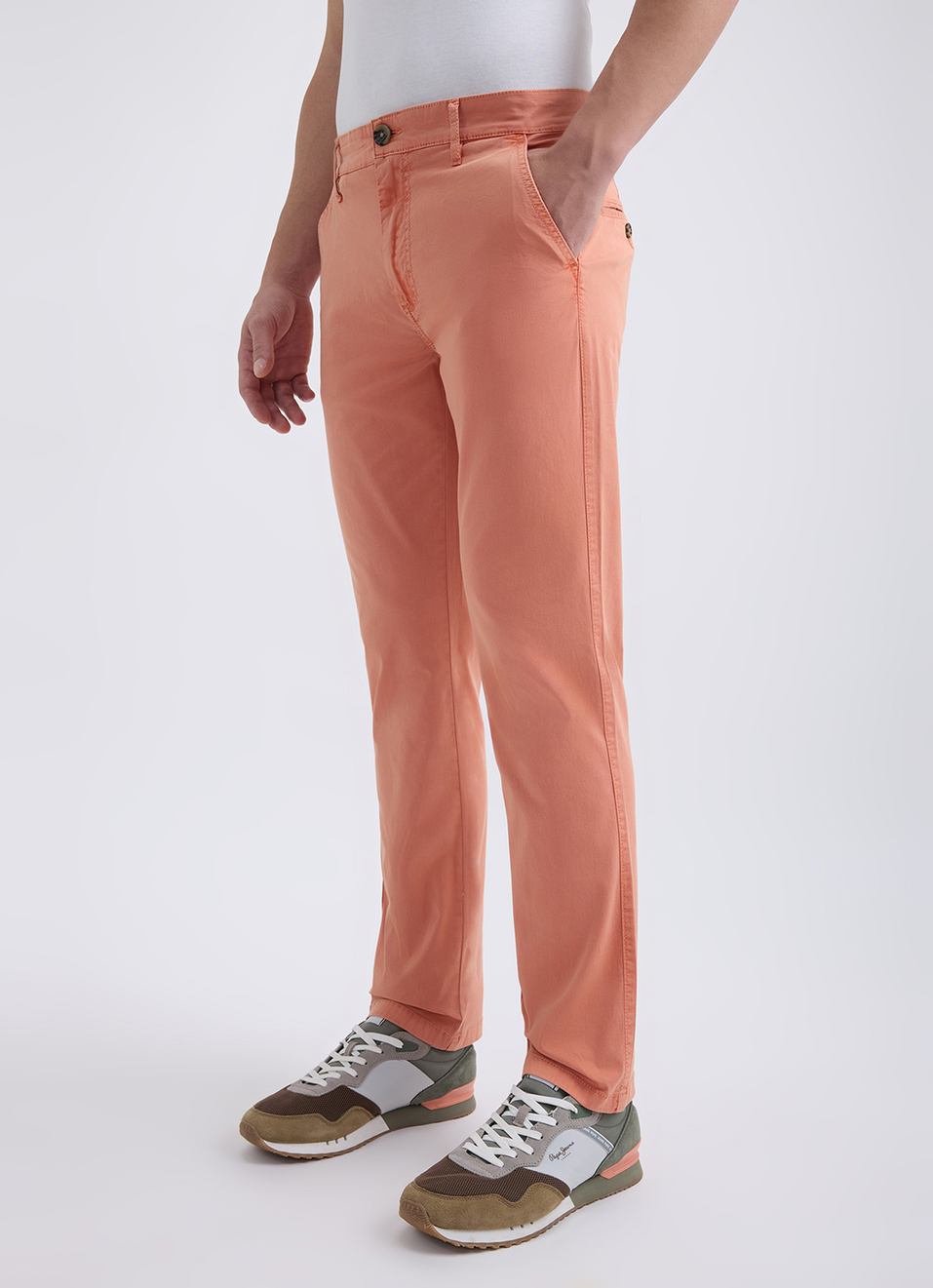 Men Orange Overdyed Mid Rise Chinos, , large image number 2