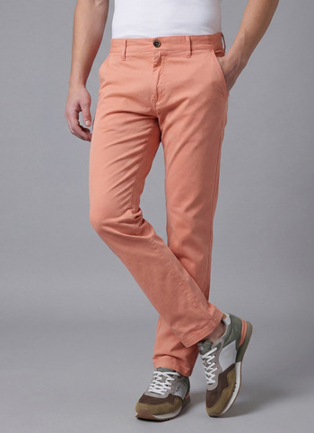 Men Orange Overdyed Mid Rise Chinos
