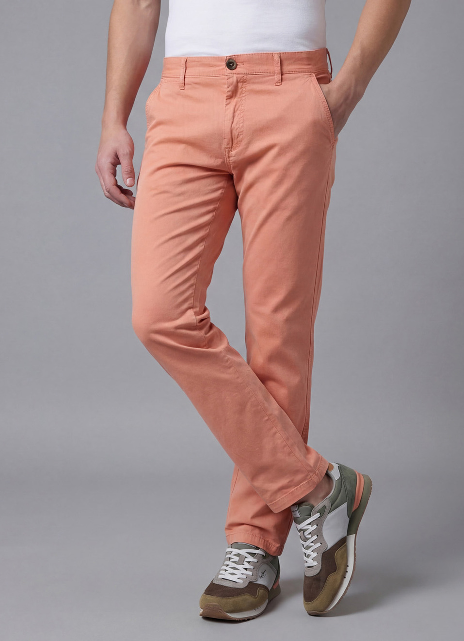 Men Orange Overdyed Mid Rise Chinos, , large image number 0