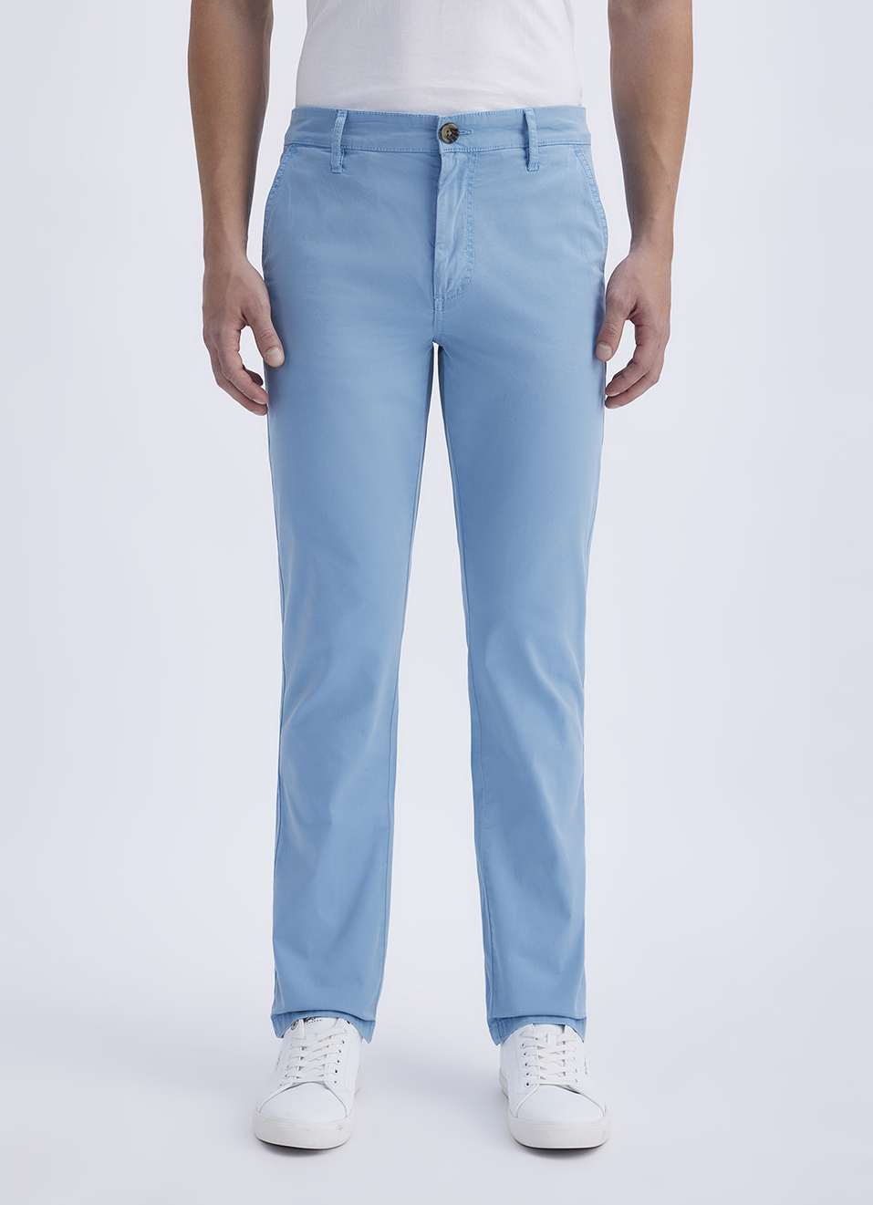 Men Blue Overdyed Mid Rise Chinos image number 5