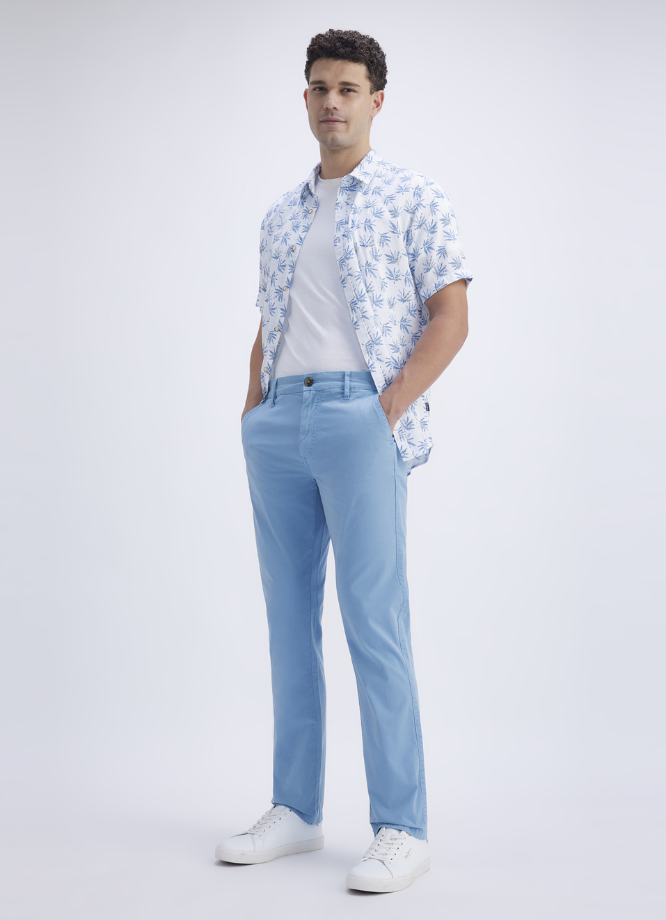 Men Blue Overdyed Mid Rise Chinos, , large image number 0
