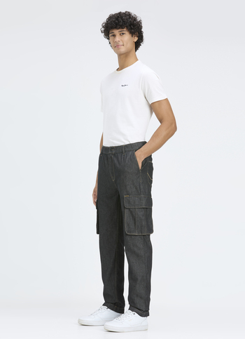 Men Black Mid Rise Denim Cargo Pants