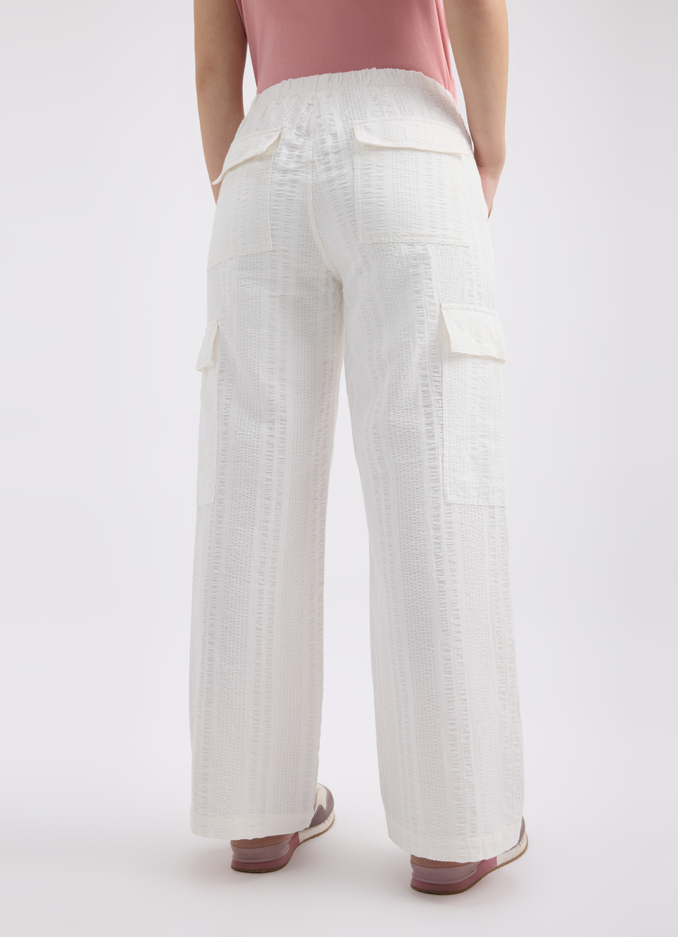 Women White High Rise Wide Leg Cargo Pants, , large image number 2