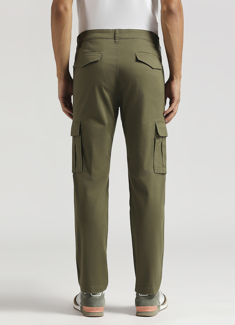 Men Green Lightweight Mid Rise Stretch Cargos, , large image number 3