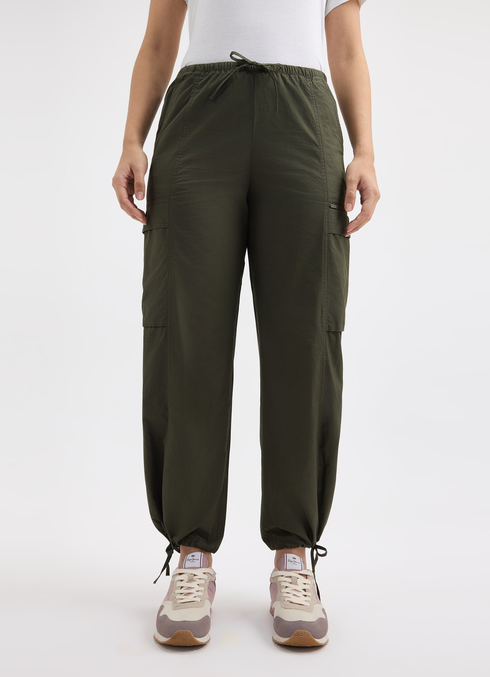 Women Green High Rise Parachute Pants, , large image number 1