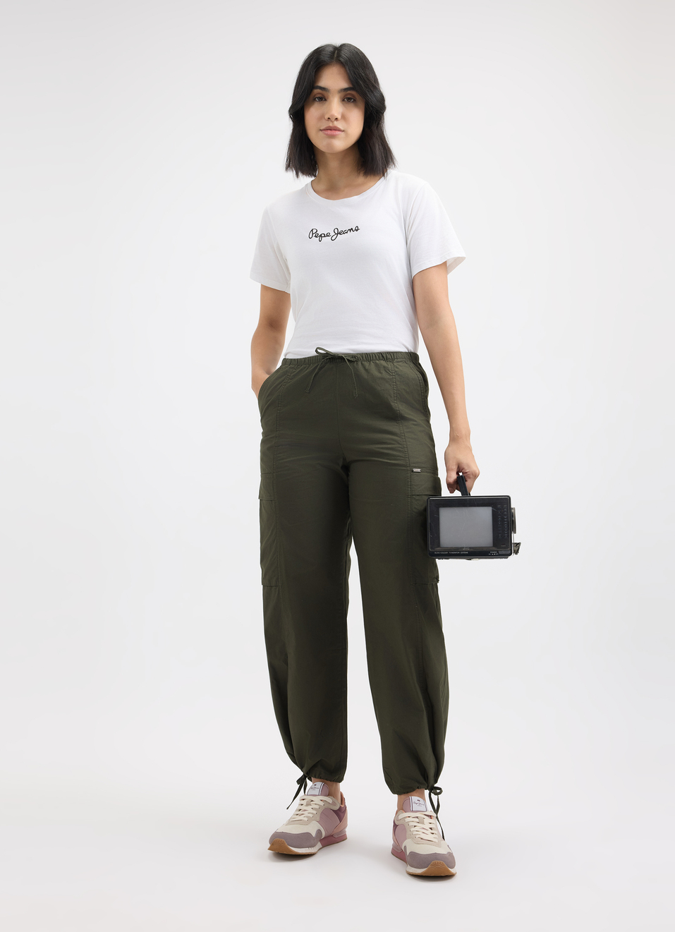 Women Green High Rise Parachute Pants, , large image number 0