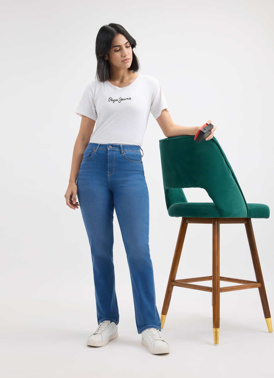 Women Blue Straight Fit High Rise Jeans , , large image number 5