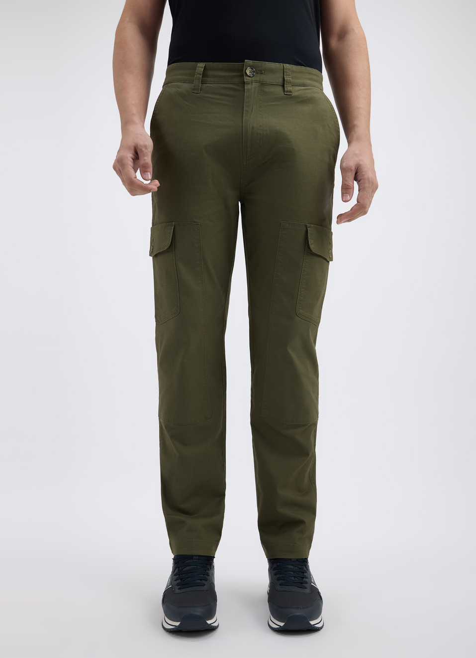 Men Green Mid Rise Stretch Cargos, , large image number 1