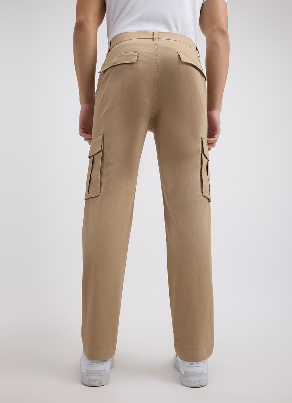 Men Ecru Mid Rise Stretch Cargos, , large image number 2