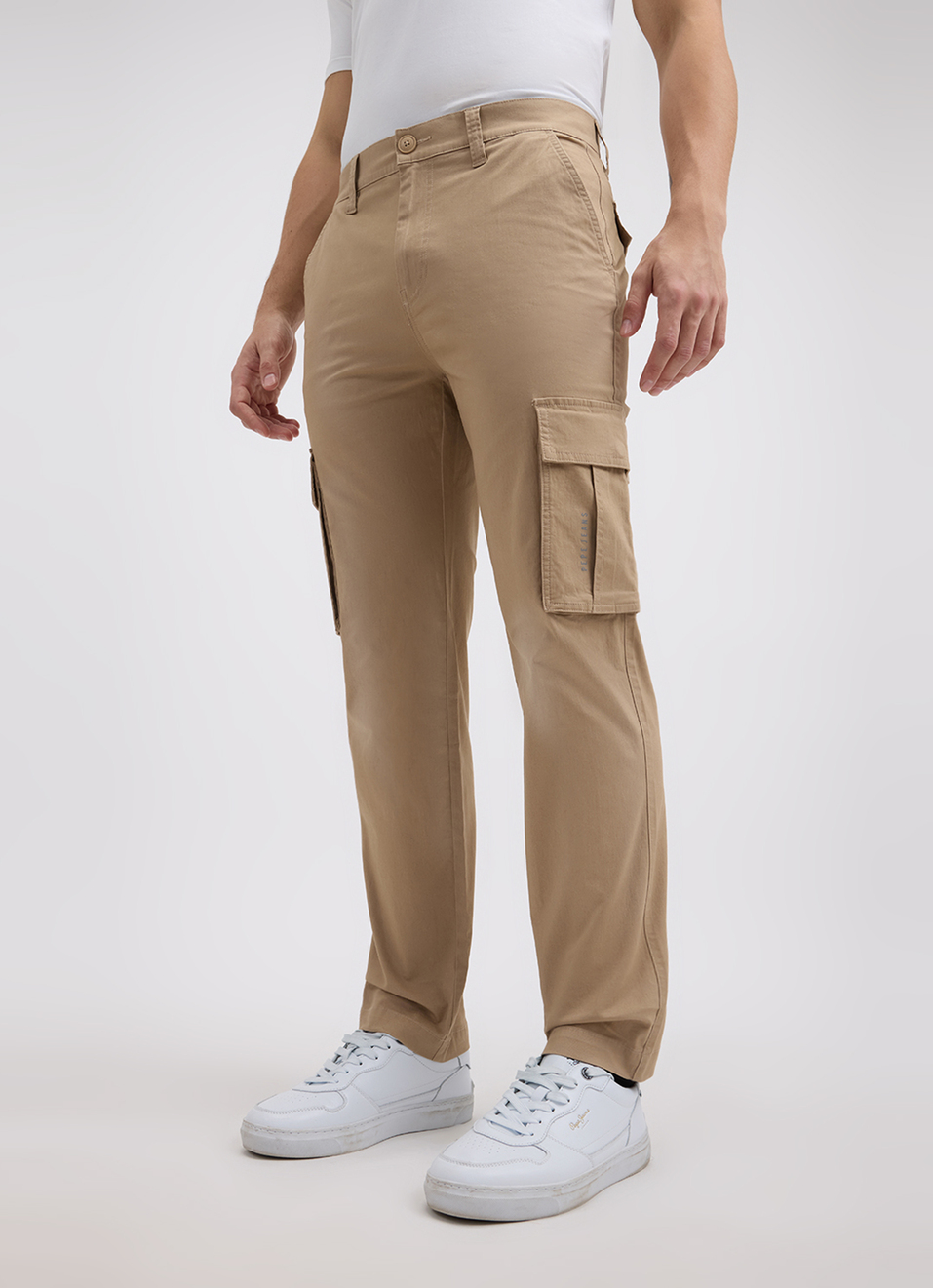 Men Ecru Mid Rise Stretch Cargos, , large image number 3