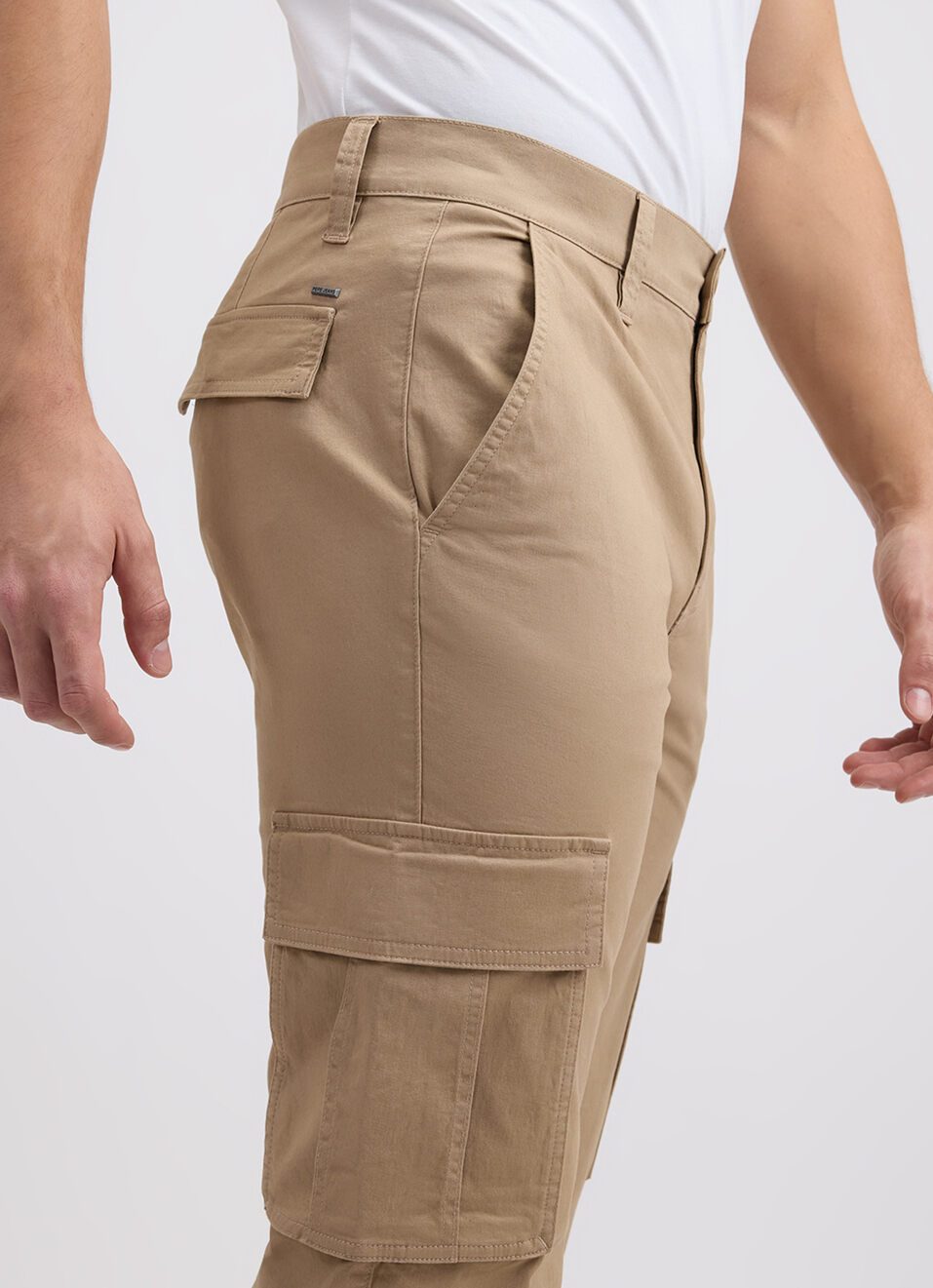 Men Ecru Mid Rise Stretch Cargos, , large image number 4