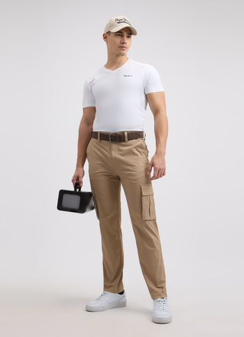Men Ecru Mid Rise Stretch Cargos