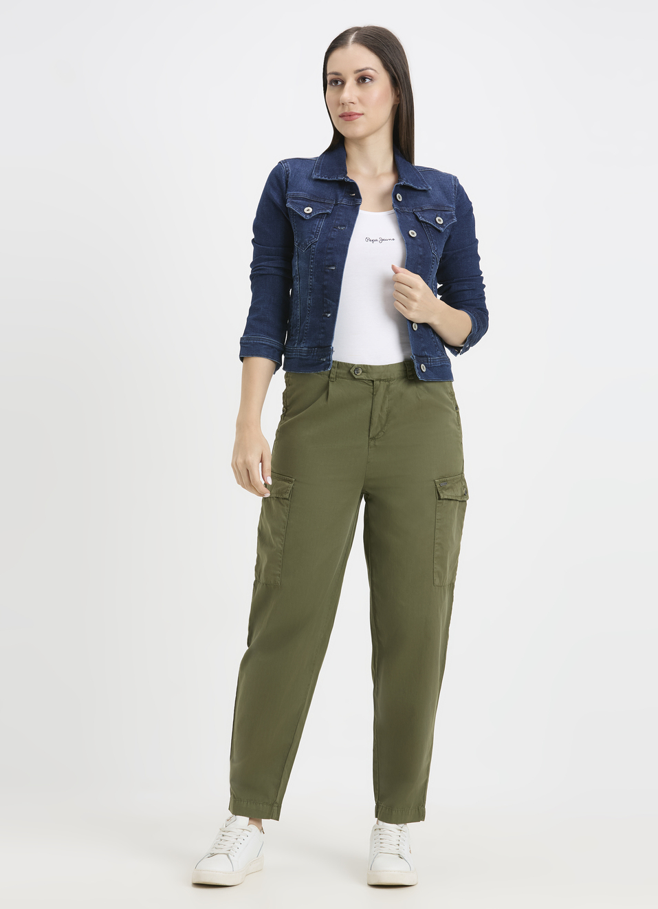 Women Green Mid Rise Cargo Pants, , large image number 0