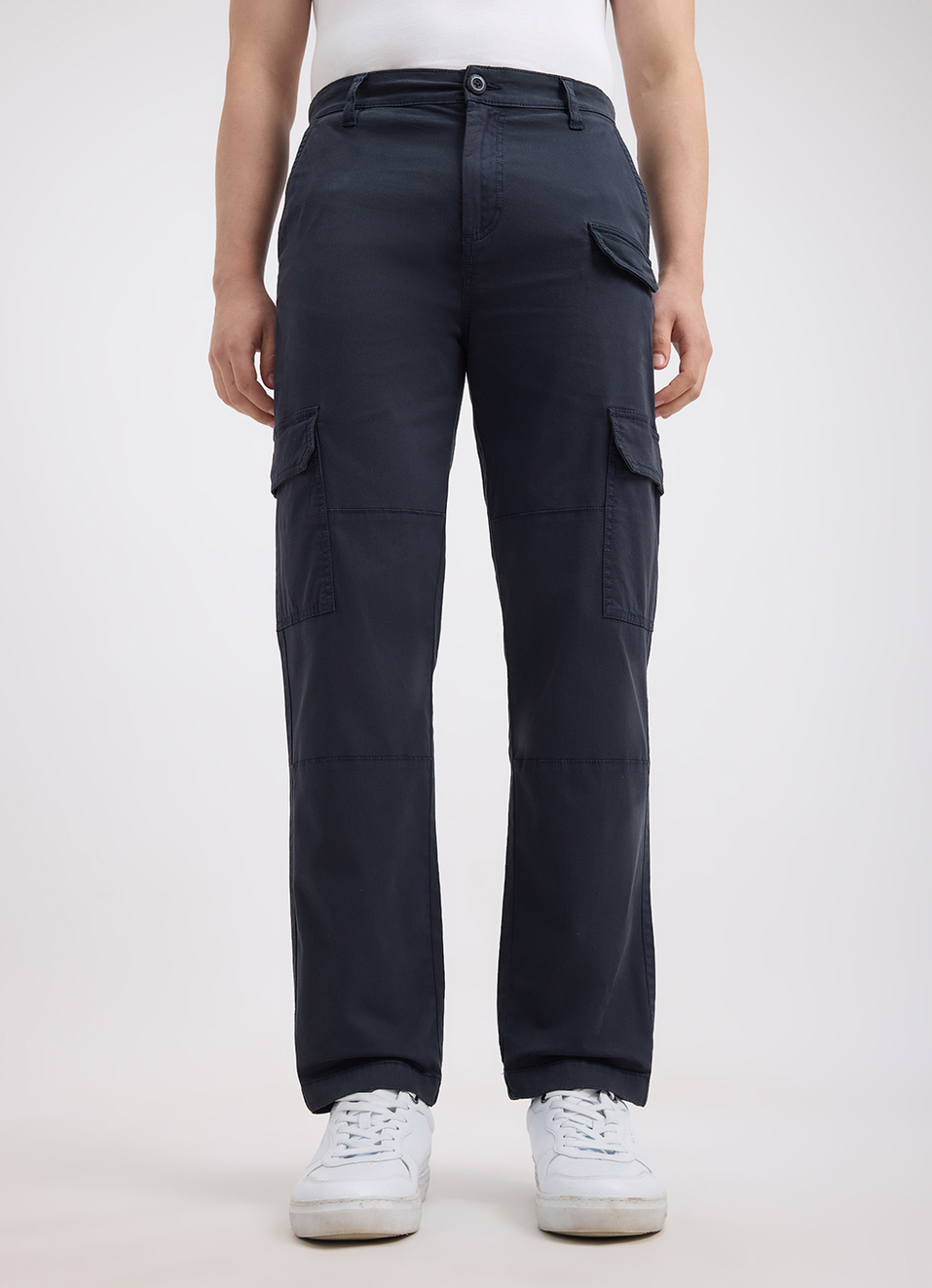 Men Navy Mid Rise Utility Stretch Cargos, , large image number 5