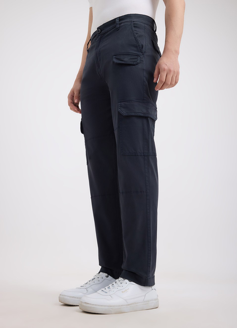 Men Navy Mid Rise Utility Stretch Cargos, , large image number 6