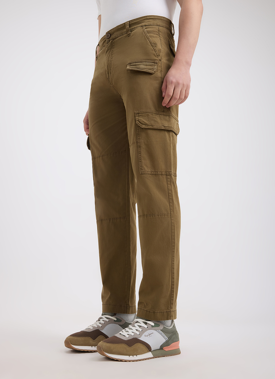 Men Khaki Mid Rise Utility Stretch Cargos, , large image number 5